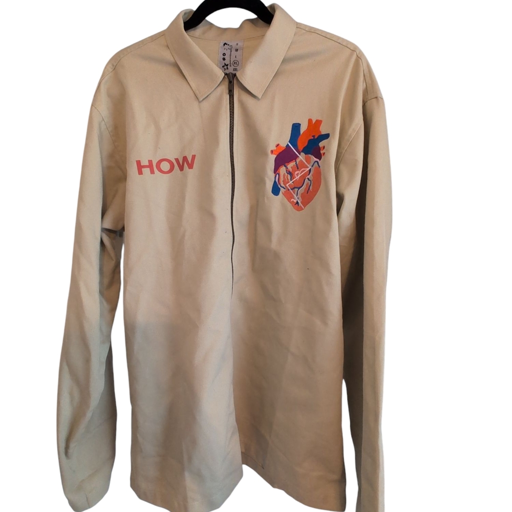 Beige Long Sleeve Shirt with Heart Graphic